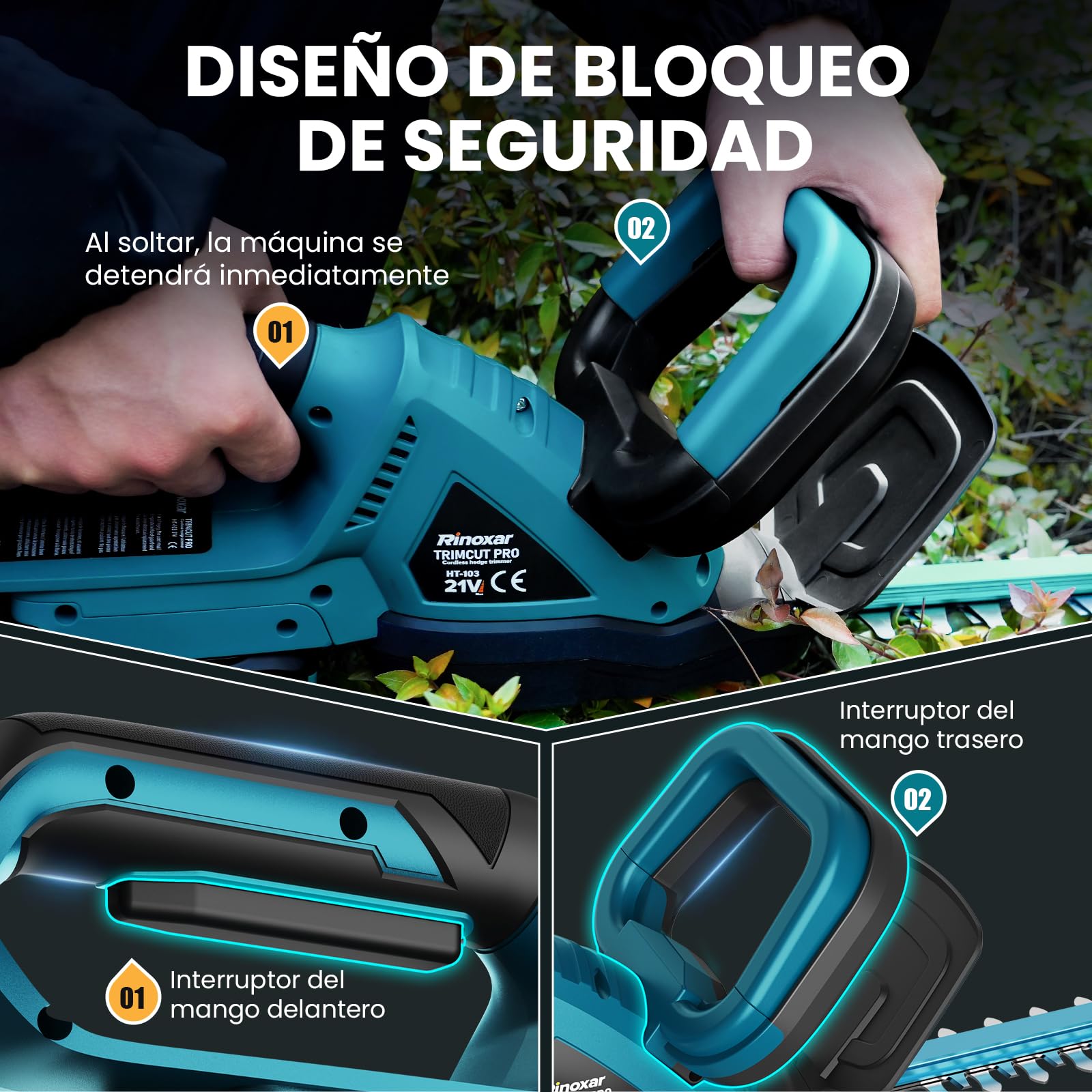 Cortasetos Bateria con 2X 4000mAh Baterías y Cargador, Motor Brushless 600W 28500rpm Cortasetos Electrico, Hoja 52cm, Corta Setos para Jardin y Arbustos