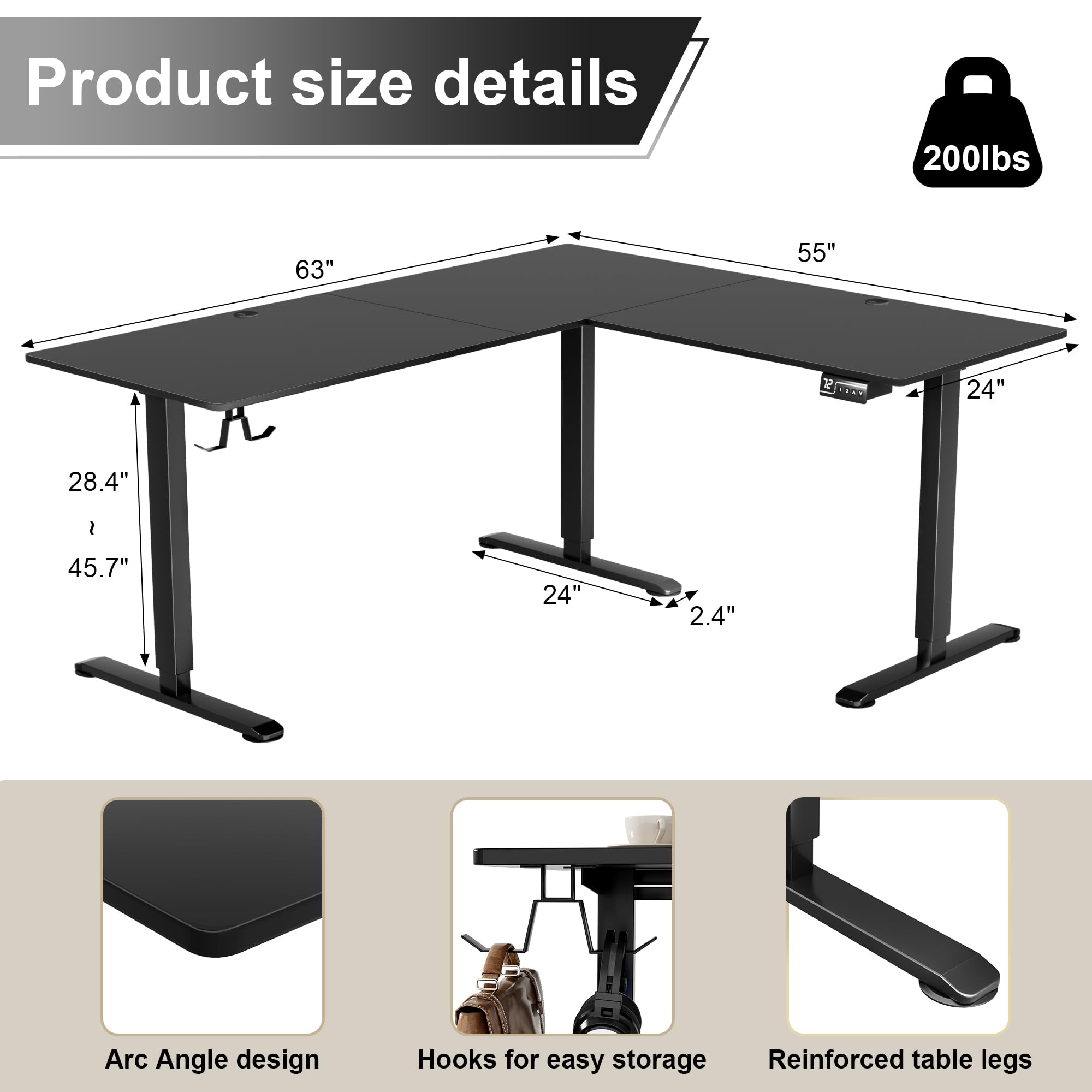 Snapklik.com : L-Shaped Corner Standing Desk, Electric Height ...