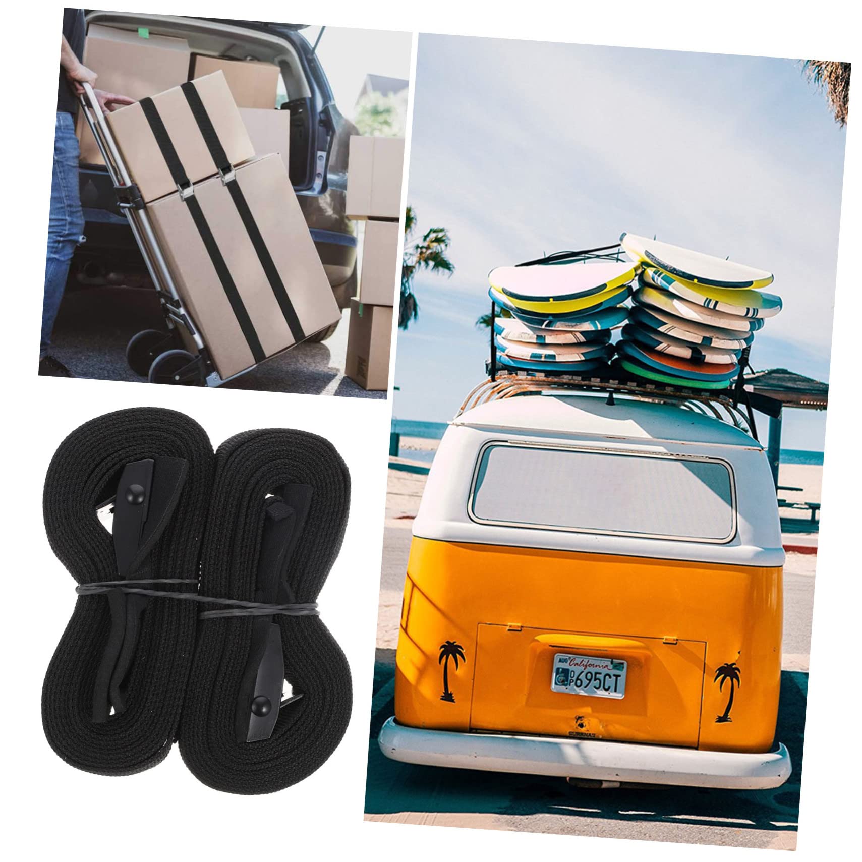 Generic 2pcs Car Roof Rack Tie Down Straps Polyester Tensioning Belts Lashing Strap for Trailer Kayak Luggage Surfboard Bind Belt 200lb Working Load