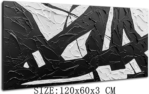Miniatura 2 de zoinart Lienzo pintado a mano en blanco y negro, 48 x 24 pulgadas, pinturas al óleo modernas, abstractas y modernas, arte de pared con textura