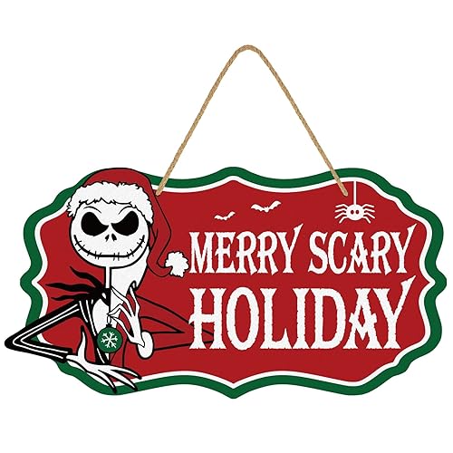 Nightmare Christmas Decorations, Funny Holiday Wood Door Hanging Sign, Merry