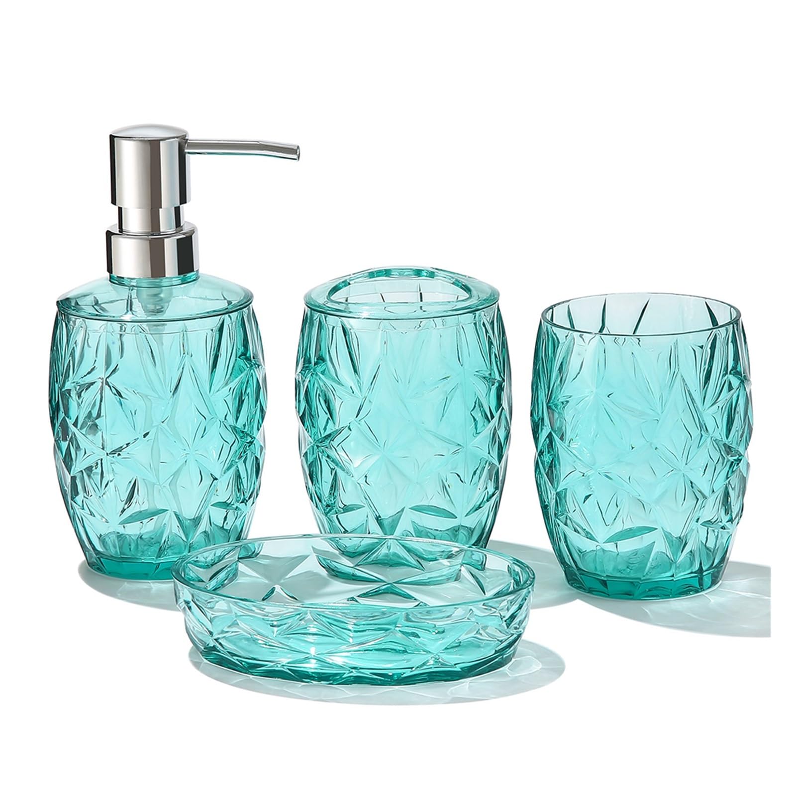 Set de Accesorios de Baño Juego de Accesorios de baño Transparente con dispensador de jabón, Soporte for Cepillo de Dientes, Taza y jabonera for encimeras de baño(Blue)