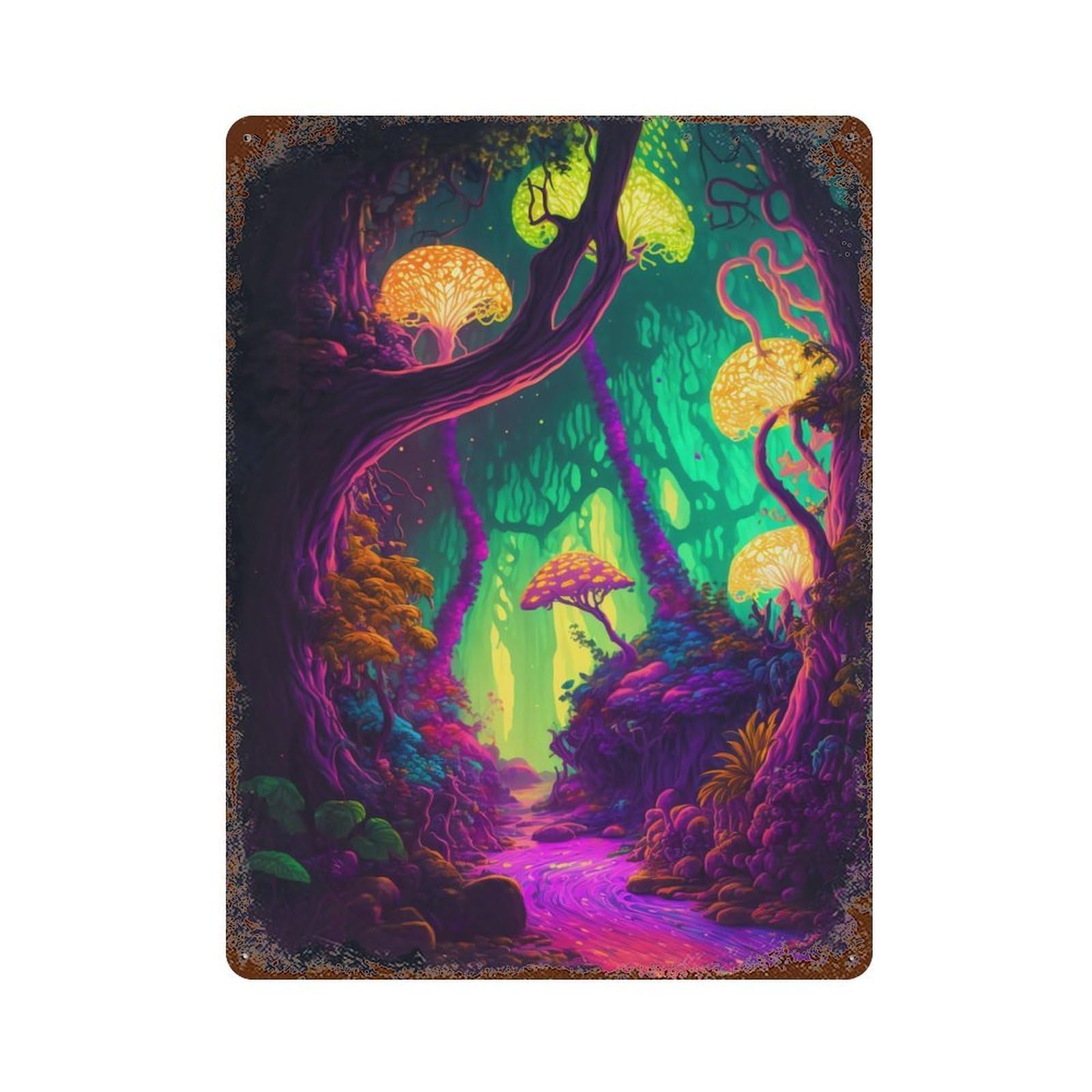 Rust Effect Trippy Forest Rusty Metal Tin Sign 15.7"x11.8", Farmhouse Wall Decor for Shed, Workshop And Garage Wall Decor