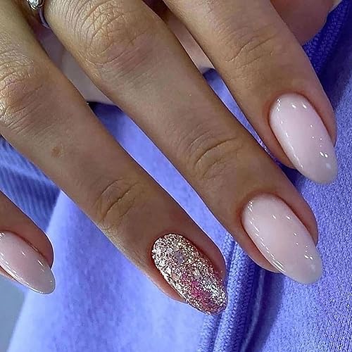 Miniatura 10 de Uñas postizas a presión medianas con almendra SWEKKE francesas, color rosa brillante, cobertura completa, uñas postizas con diseños, uñas adhesivas