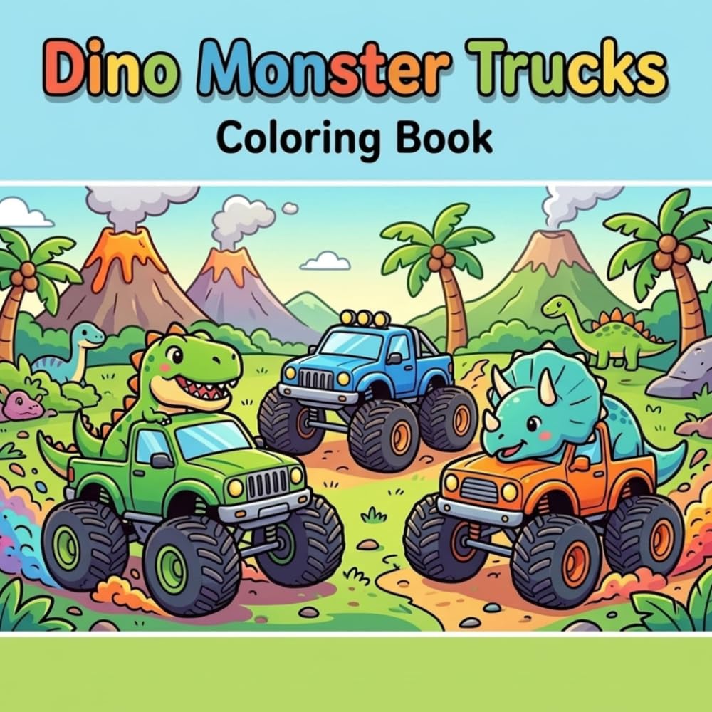 Dinosaur Coloring Book for Kids Ages 4–8: Dino Racers Monster Truck Adventure: Fun and Easy Designs (Dino Adventures Series)