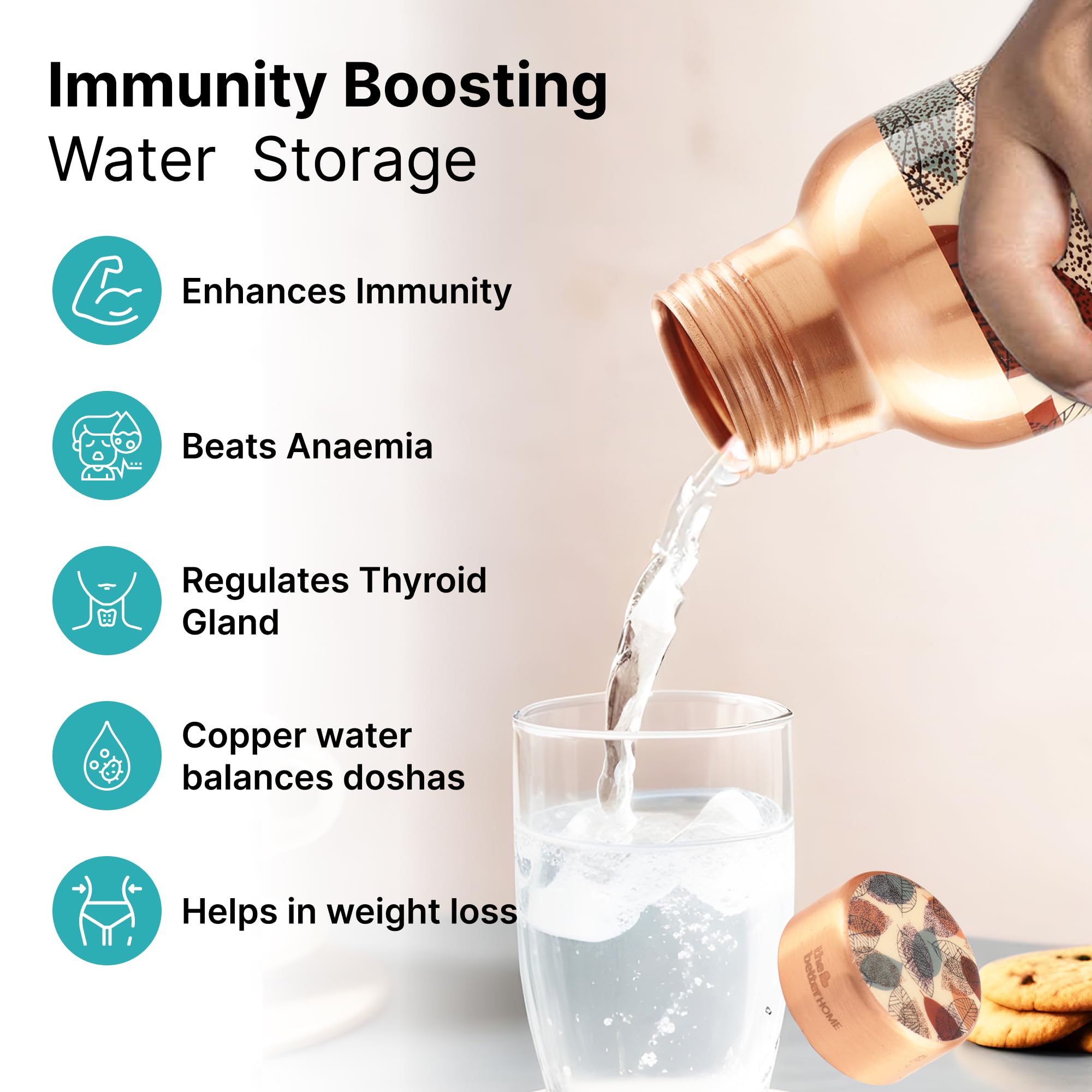 The Better Home Copper Water Bottle, Foliage, 950 ml — Amazon image 3