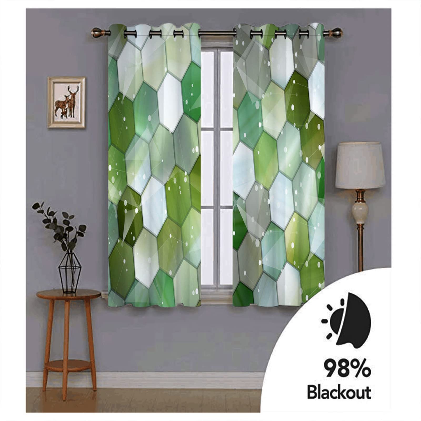 Cortinas Niño Niña Habitacion Opacas Con Ojales 2 Piezas 3D Estampado Geométrico Verde Patrón 280 X 260 Cm（An X Al）Cortinas Termicas Aislantes Frio Y Calor Salón Dormitorio Ventana Decoración Hogar