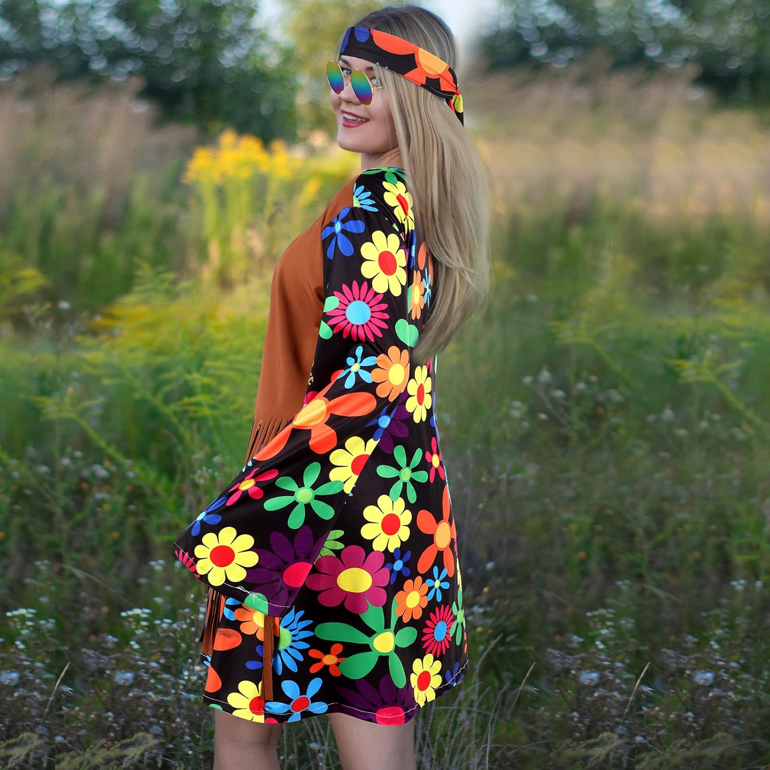 SATINIOR Halloween Hippie Costume Set Women 60s 70s Disco Outfits Party Dress Accessories for Adult - Image 6