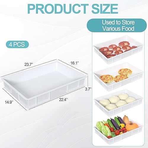 Vista 2 de Caja comercial de prueba de masa, paquete de 4, bandeja apilable de plástico para masa de pizza, color blanco