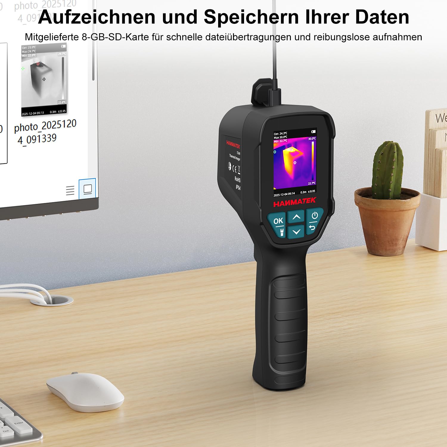 HANMATEK Wärmebildkamera Ti240 Bildgebungswerkzeug für Temperaturanomalien und Jagd-Wärmebildkamera mit einer Auflösung von 240 x 240 Pixeln, Temperaturbereich von -68 °F bis +752 °F, Wiederaufladbar