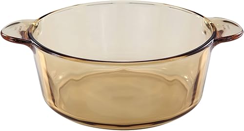 Visions 1055330 VM2.25 2.25L Cazuela de vidrio ámbar/horno holandés Plato redondo