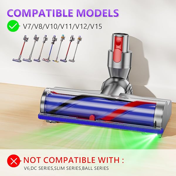 Electric Brush Compatible with Dyson V7, V8, V10, V11, V15 Vacuum Cleaner Attachment, Part Direct Drive Cleaner Head Turbine Floor Nozzle for Turbo Brush with Quick Release for Hard Floors - 3