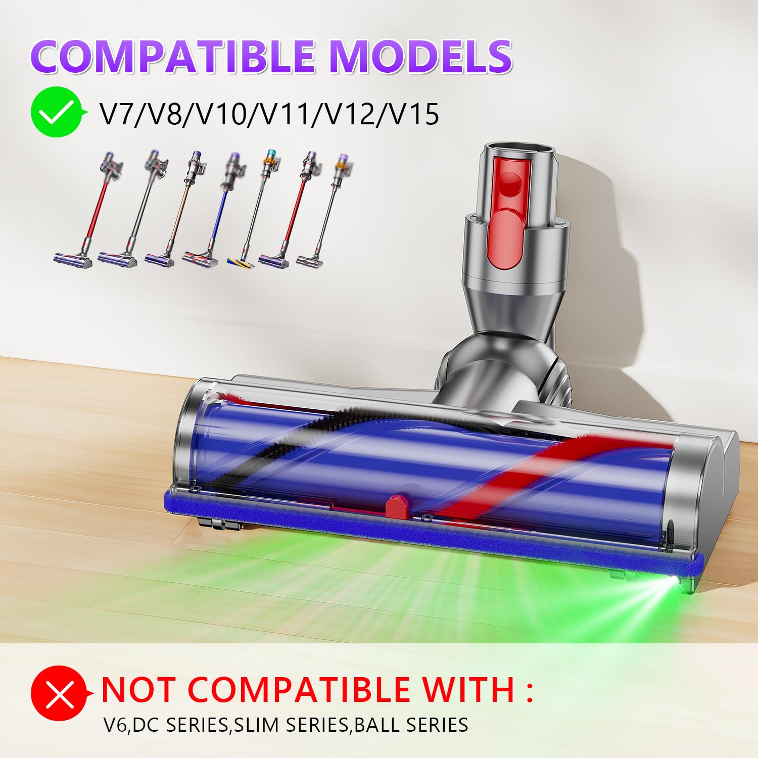 Electric Brush Compatible with Dyson V7, V8, V10, V11, V15 Vacuum Cleaner Attachment, Part Direct Drive Cleaner Head Turbine Floor Nozzle for Turbo Brush with Quick Release for Hard Floors