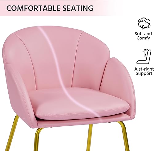 Miniatura 8 de Yaheetech Sillón moderno de piel sintética, silla de maquillaje en forma de flor con patas de metal dorado para sala de estar, sala de maquillaje,
