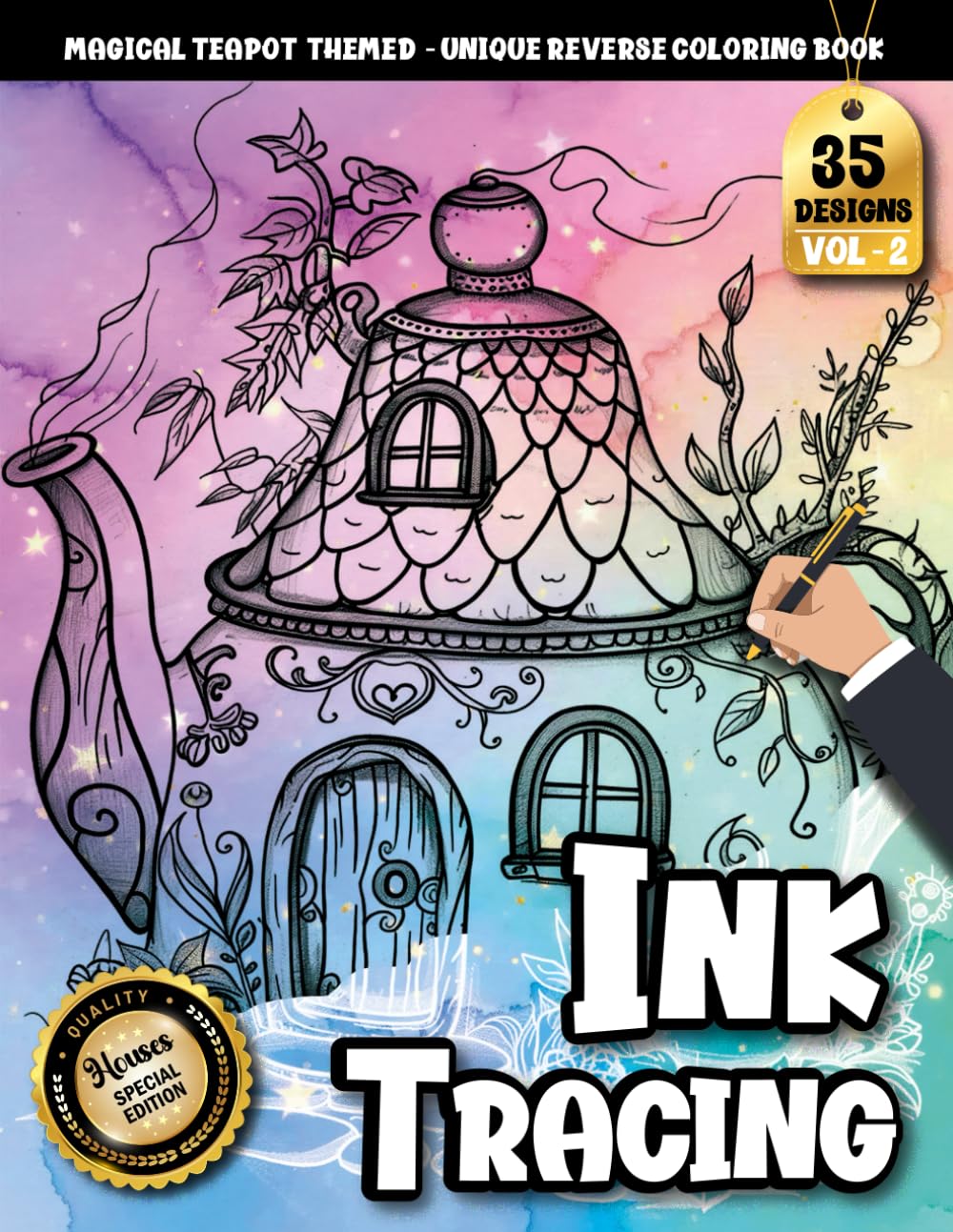 Ink Tracing Book For Adults: A Cozy Magical Teapot House Tracing and Coloring Book for Adults for Stress Relief, Calm, and Creative Joy