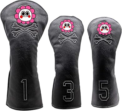 Amazon ゴルフヘッドカバー スカル ブラック ヘッドカバー 3個 1 3 5 Montela Golf ヘッドカバー
