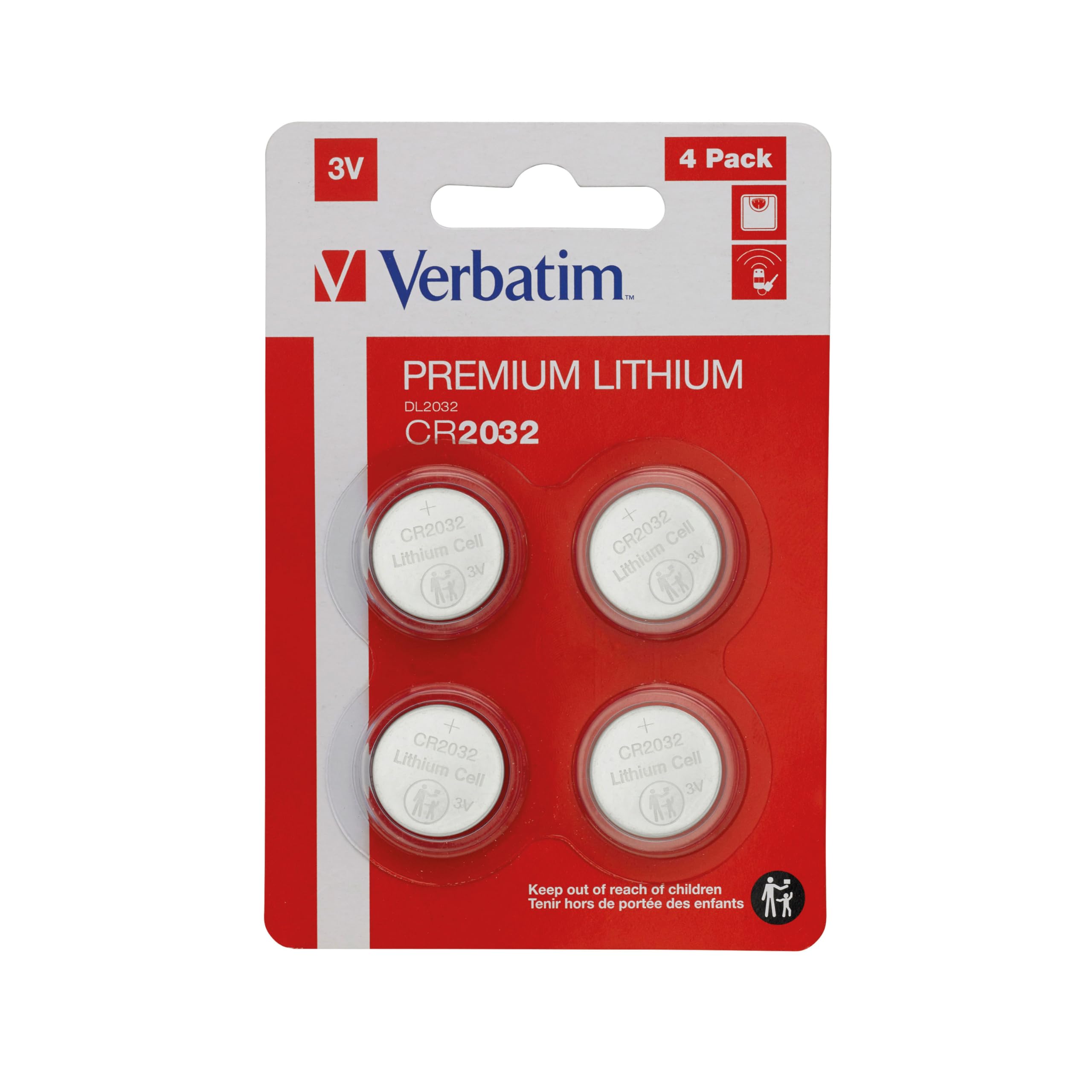 VERBATIM Premium Batterie a Bottone al Litio CR2032 3V 220mAh - confezione da 4 pezzi