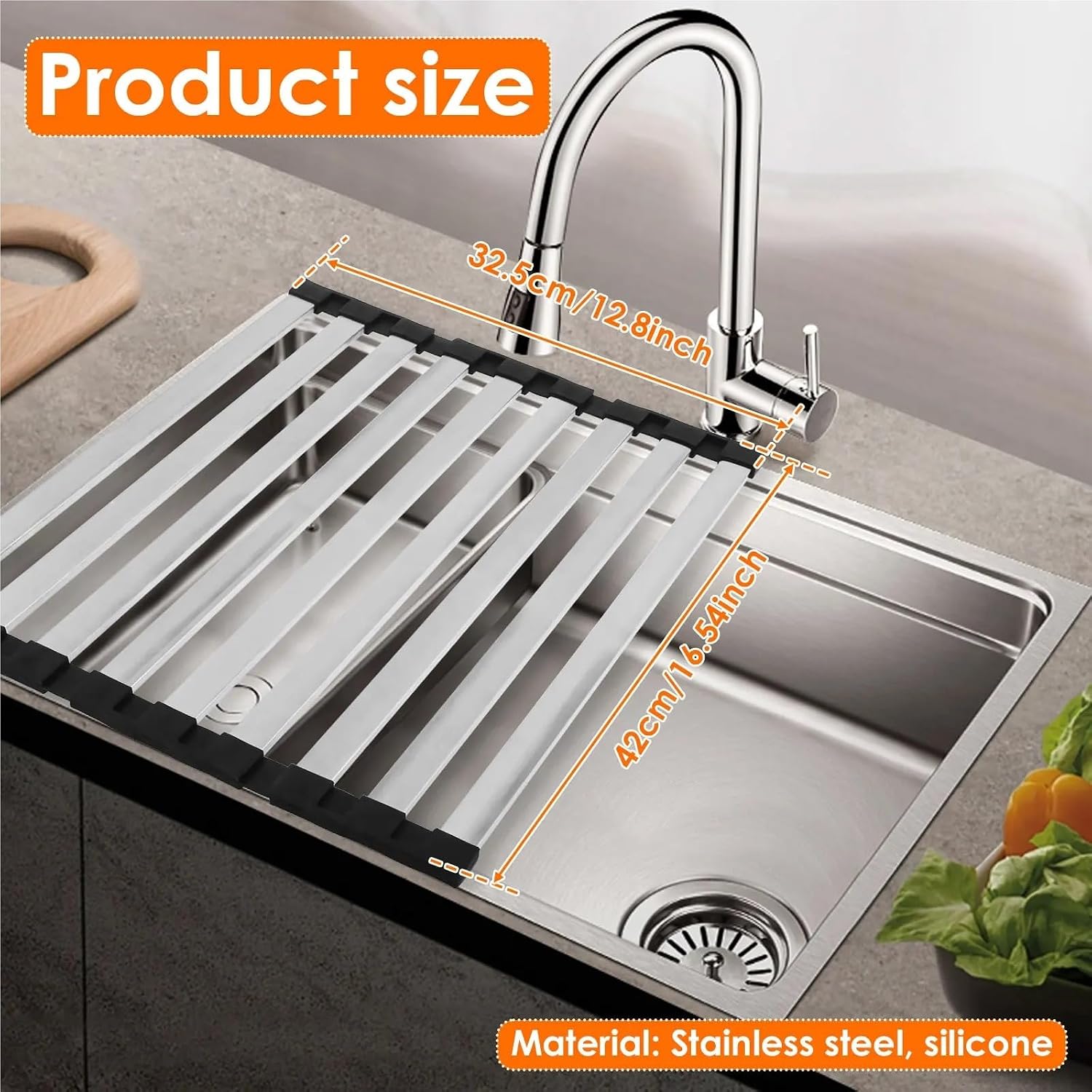 Roll Up Dish Drying Rack Foldable Kitchen Sink Fruit Vegetable Dish Holder Stainless Steel Over Sink Sponge Rag Drying Rack