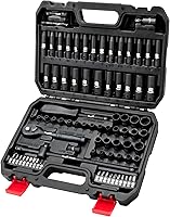 LLNEDL 83-Piece 1/4" Drive Impact Socket Set - Metric & SAE Deep/Shallow 6-Point CR-V Sockets, 72T Ratchet, E-Torx, Bits for Auto Repair