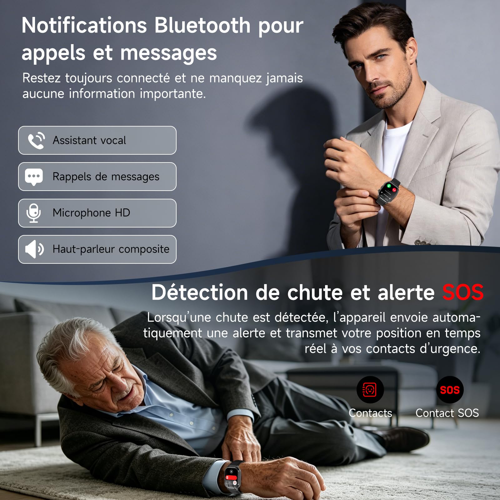 GPS Montre Connectée Homme ave AI-GPT/ECG/VFC/Pressιon artérιelle/IMC