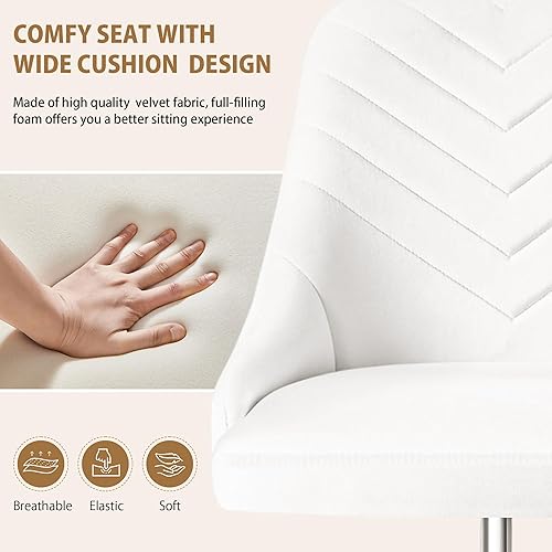 Miniatura 5 de VECELO Silla de escritorio de terciopelo con altura ajustable para oficina, sala de estar, dormitorio, estudio de maquillaje, giro de 360, base