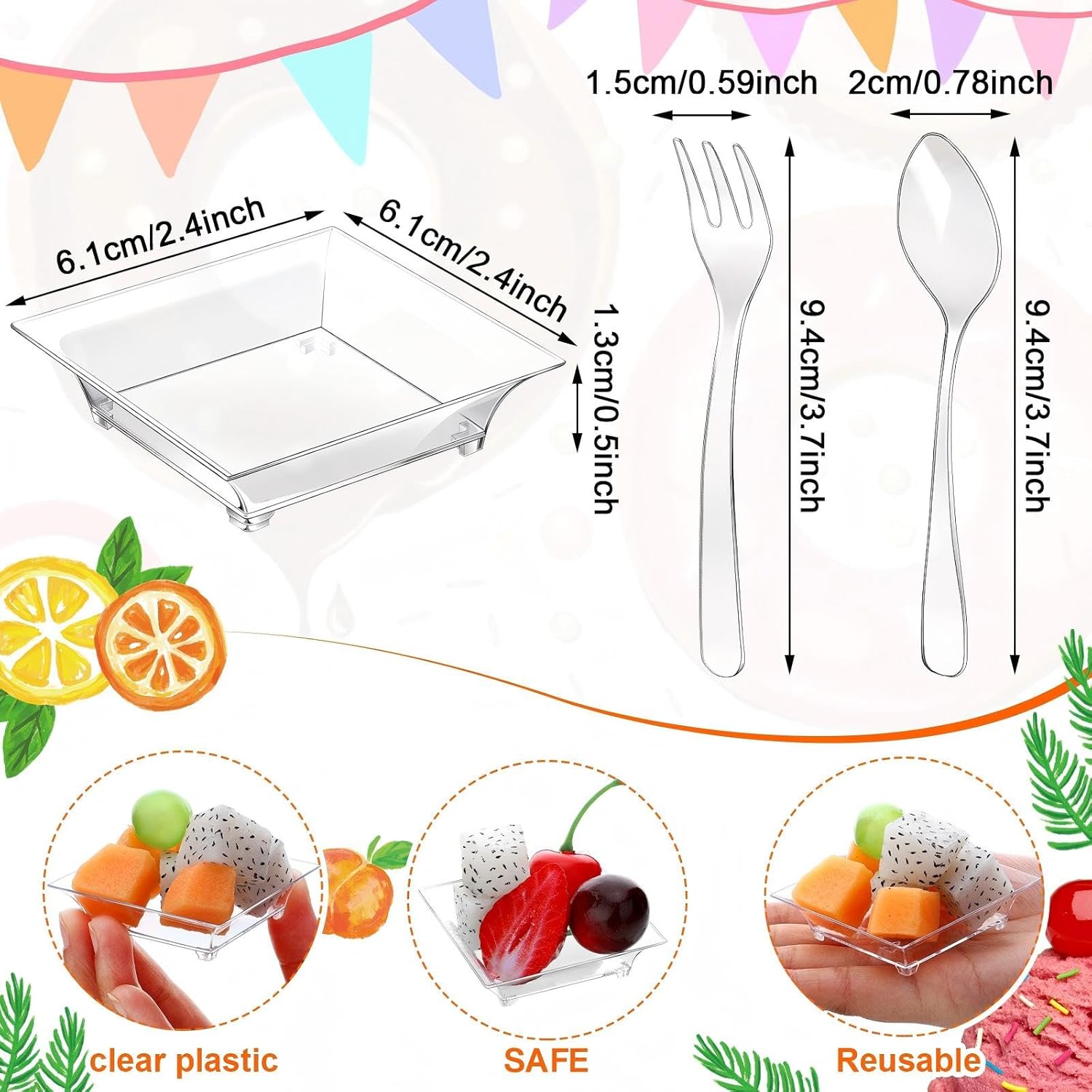 Meanplan 300 Pack Mini Appetizer Plates Disposable Mini Clear Plastic Dessert Plates with 150 Pack Plastic Forks and 150 Spoons for Wedding Party Dishes