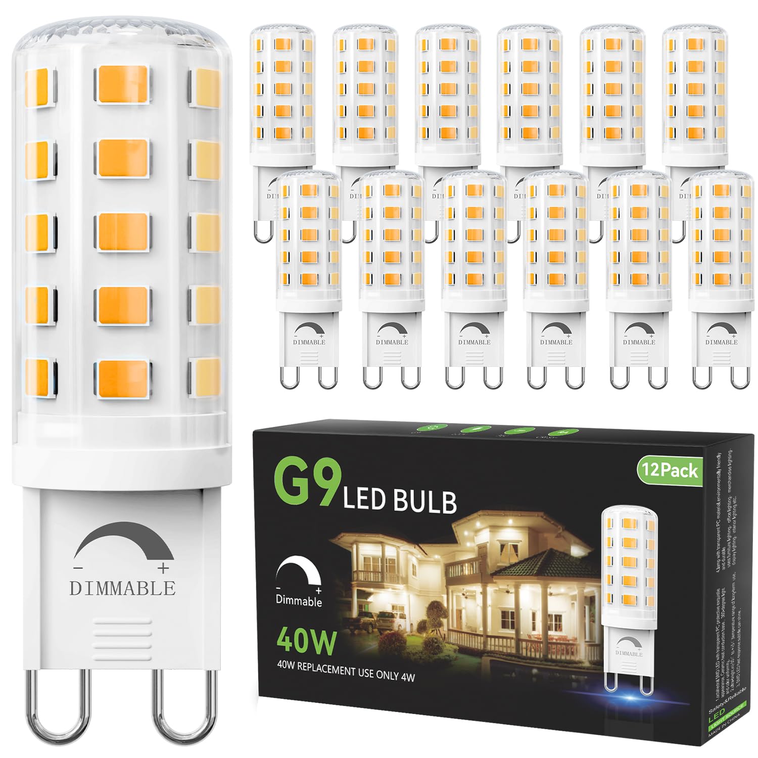 TJOY 12 Pack Dimmable G9 LED Bulb 4W Equivalent 40 Watt, 3000K Soft Warm White, T4 G9 Bi-pin Base Halogen Replacement, G 9 Socket Light Bulb for Chandelier Wall Sconce, 120V No Flicker, 450LM