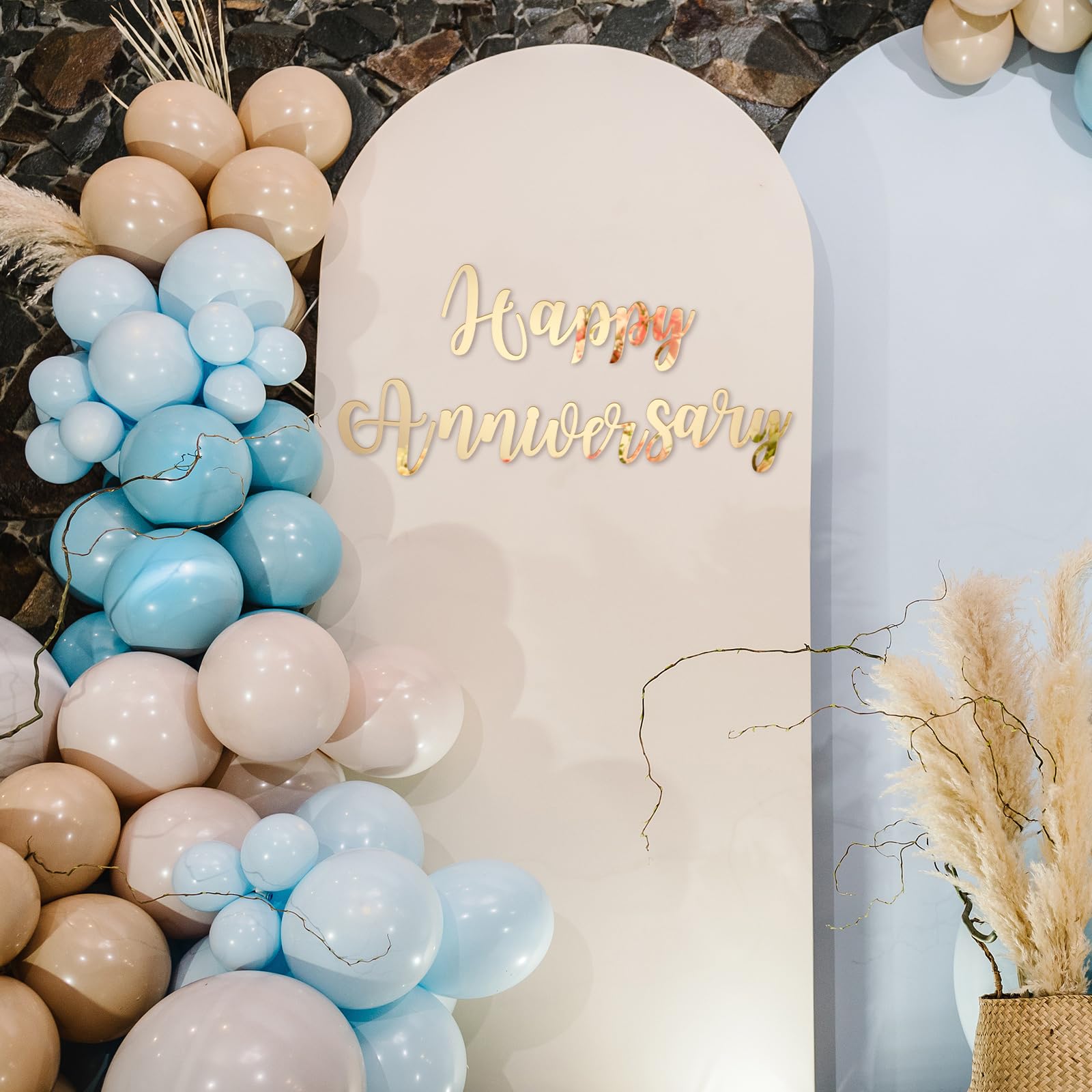 Frienda Letrero de feliz aniversario, espejo dorado, acrílico, telón de fondo, para decoración de bodas, aniversarios, fiestas de cumpleaños