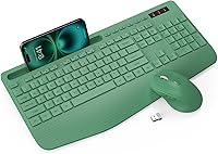 Vista 15 de Combo de teclado y mouse inalámbricos, teclado ergonómico de tamaño completo con reposamuñecas, soporte para teléfono, modo de suspensión, combo