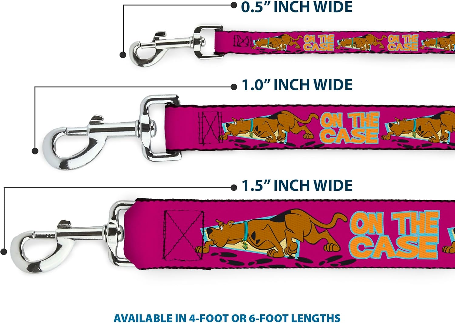 スクービードゥーペットリーシュ、犬用リーシュ、スクービードゥーオンザケーススニッフィングポーズ ピンク、長さ4フィート、幅1.0イン