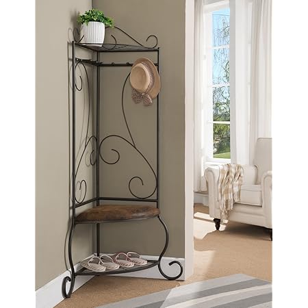 Amazon.com: King's Brand Black Metal Corner Entryway Hallway Rack with ...