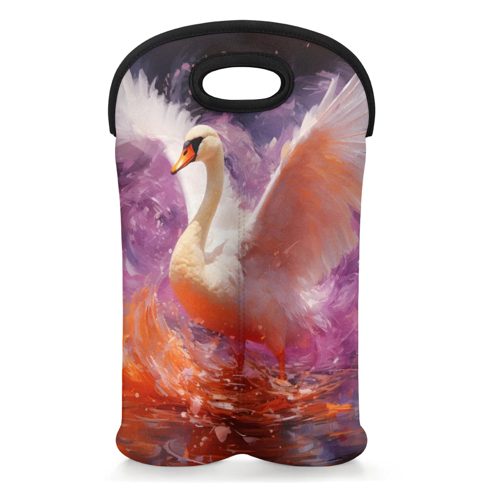 GzLeyigou 2 Bottles Swan Wine Bag Sleeve Totes Neoprene Protective Wine Carrier Bag for Wine,Water, Champagne, Beer, Baby Bottles,Gift 14.5 x 10 Inches