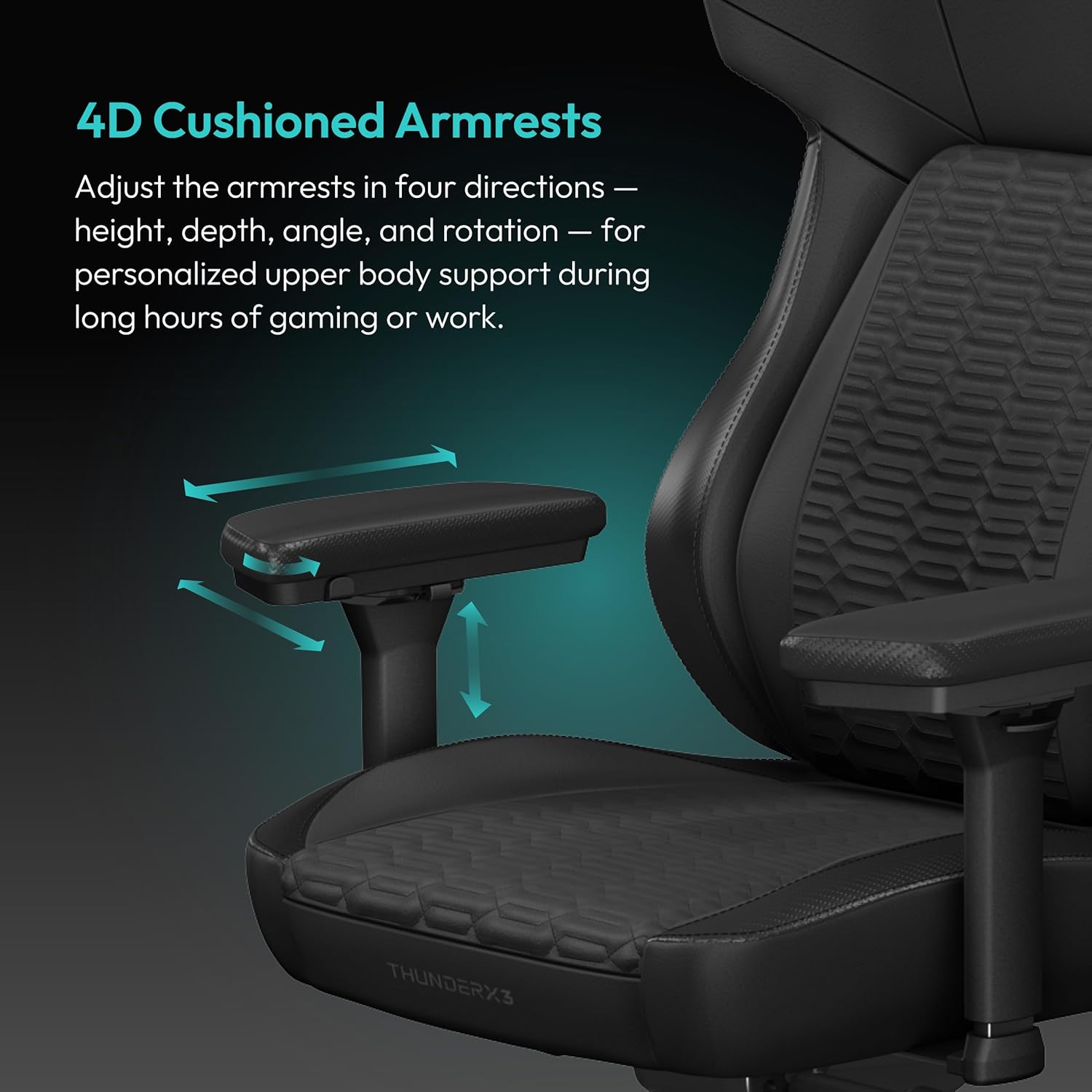 ThunderX3 CORE Gaming Chair, for Adults Ergonomic Office Chair, High Back Desk Chair, Synchronous Tilt, Forward Tilt, 360° Self-Adjusting Lumbar Support, Multipurpose Footrest, Leather, Racer Black
