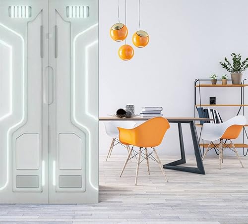 Miniatura 2 de Adhesivo 3D para puerta, diseño de ciencia ficción, gráfico iluminado de neón, autoadhesivo para despegar y pegar, calcomanía extraíble de PVC,