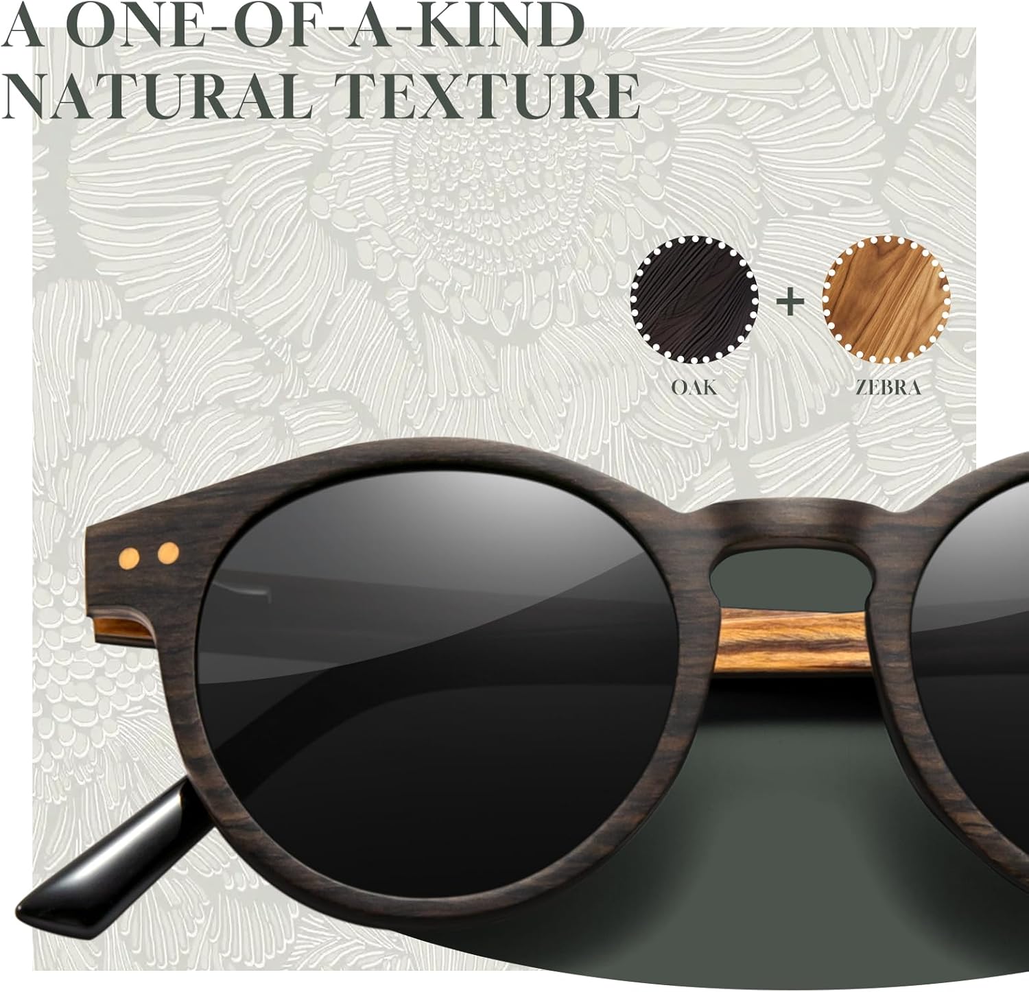 SUNGAIT Round Wood Polarized Sunglasses Womens Vintage Retro Oak Walnut Rosewood Wooden Shades UV Protection - Image 2