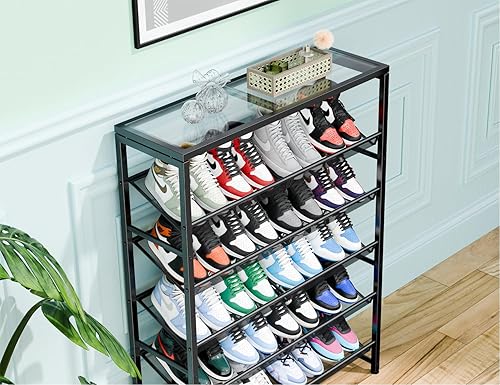Miniatura 8 de Simple Trending Zapatero, organizador de zapatos de 6 niveles con capacidad para 25 pares, almacenamiento de zapatos de metal con estantes