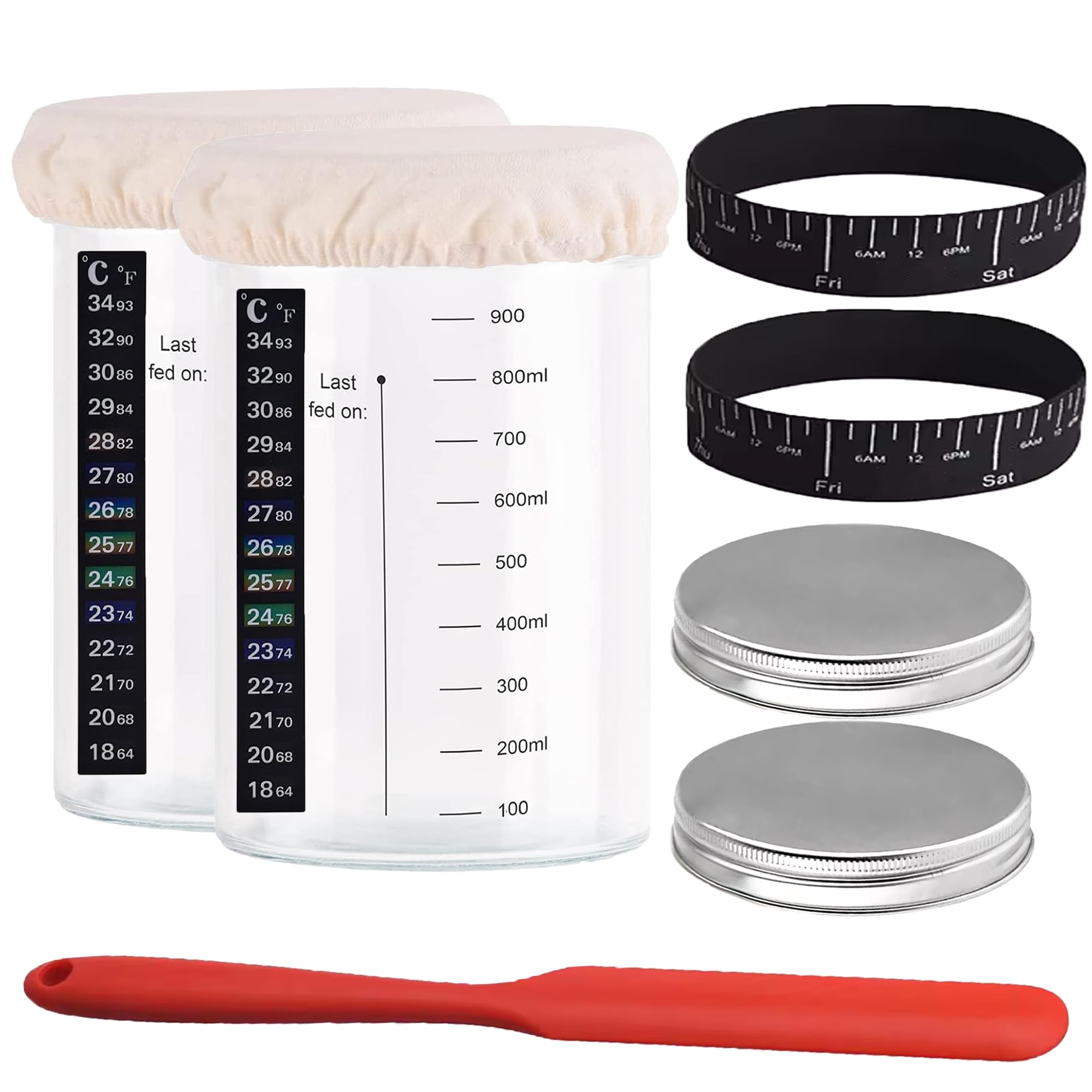 HLMOptimo Sourdough Starter Kit, Sourdough Starter Jar 2 sets 35 oz per jar - Glass Sourdough Crock Set. Reusable for DIY Homemade Sourdough Bread (35 oz)