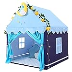Wilwolfer Kid Tent with Mat, Star Lights - Kids Play Tents for Toddlers Kids Tents Indoor Playhouse - Princess Tent for Girls Toy House Gift (Blue with Cloth)