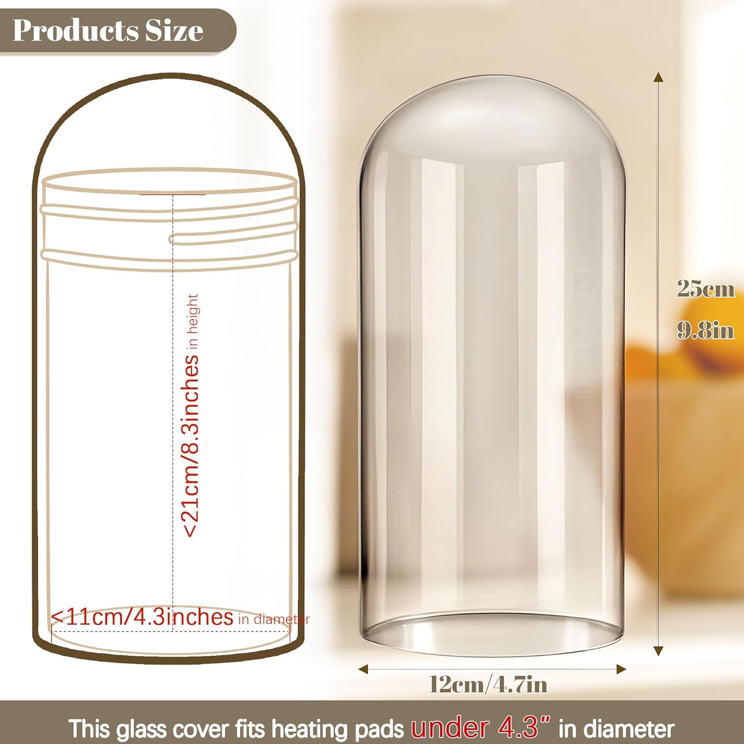 kanpura Glass Dome for Sourdough Starter Heating Pad Accessories Fits Jars Up to 4.33" Diameter x 7.8" Height Durable Clear Glass Cover - Image 3