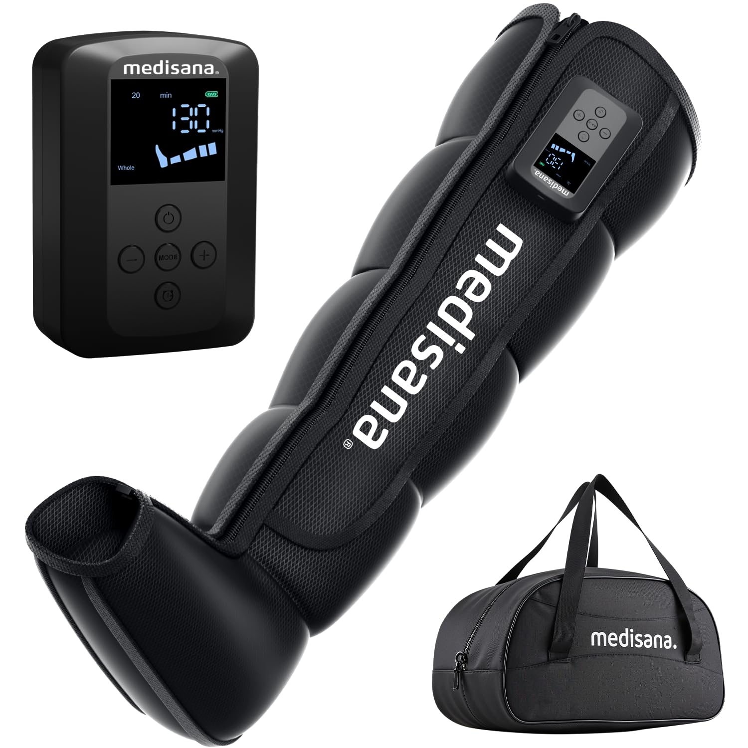 Medisana Leg Compression Massager, Cordless Rechargeable Air Pressure Boot with Multi-Customize Modes, Intensities & Timer, Leg Compression for