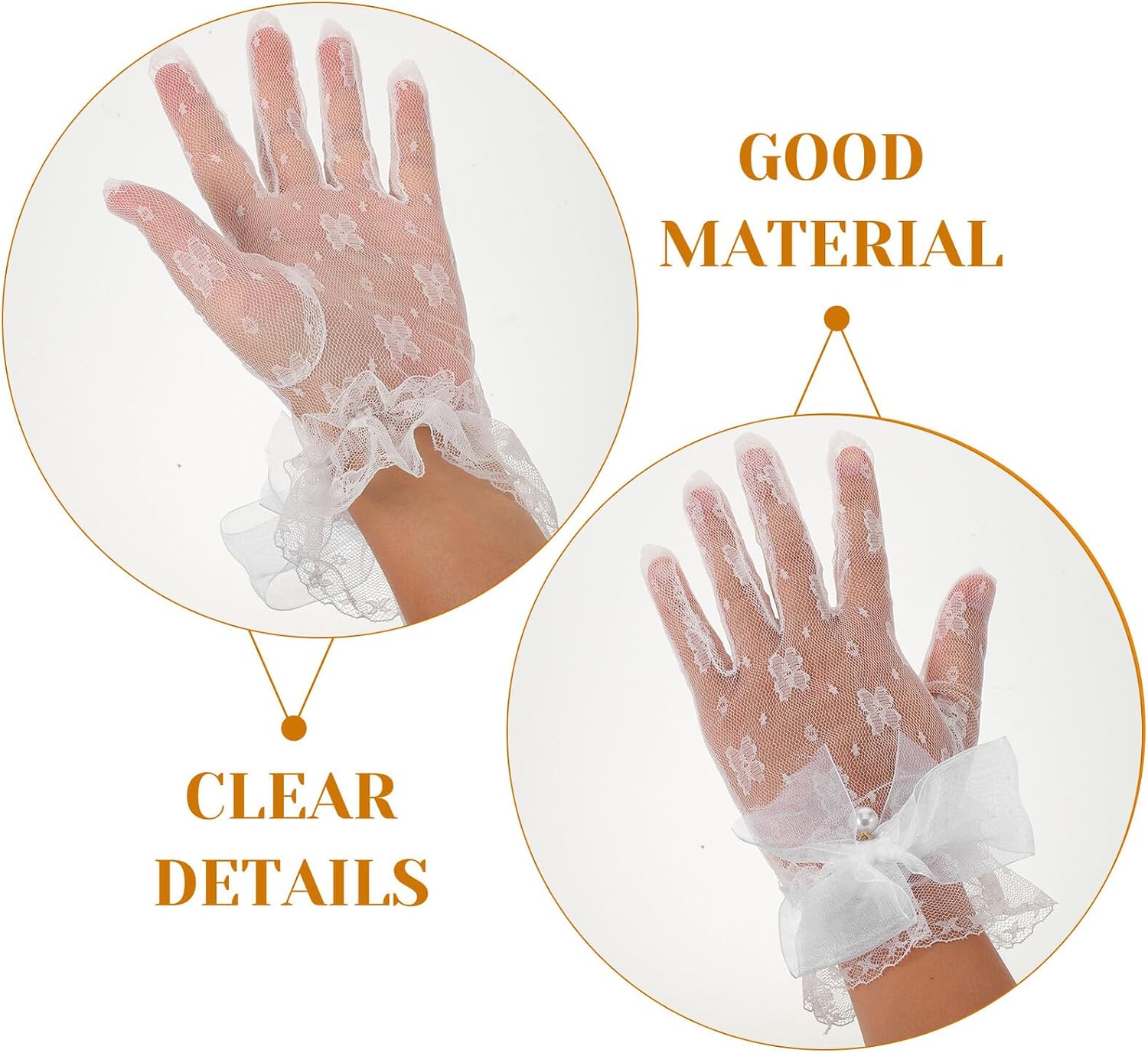 BESTYASH White Lace Lolita Gloves with Bow and Pearls, Fingerless Vintage Style Satin Gloves for Women, Tea Party and Special Occasion Accessories