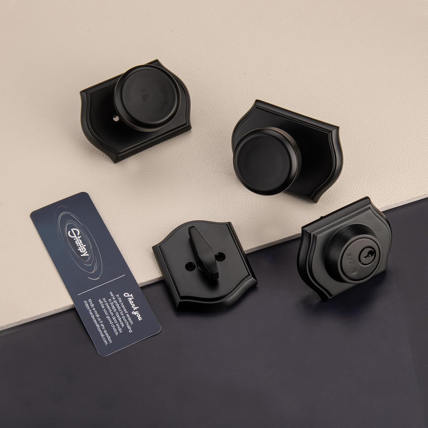Black Door Knob with Lock, Keyed Entry Exterior Door Lock Set with Deadbolt, Camelot Trim & Heavy Duty Door Lock