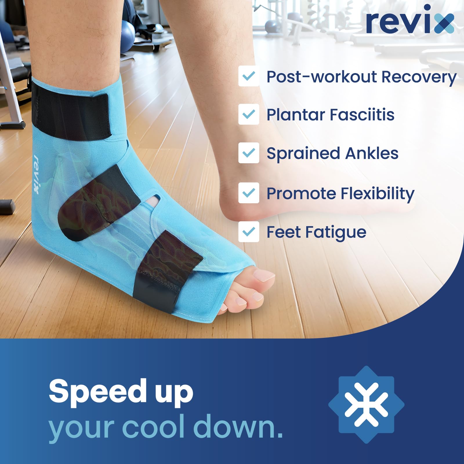 REVIX Fascia Fredda Extra Large per Caviglia - Gel Terapico Riutilizzabile con Compressione a Freddo, Copertura Completa per Dolori al Piede, Fascite Plantare e Recupero Post-Allenamento