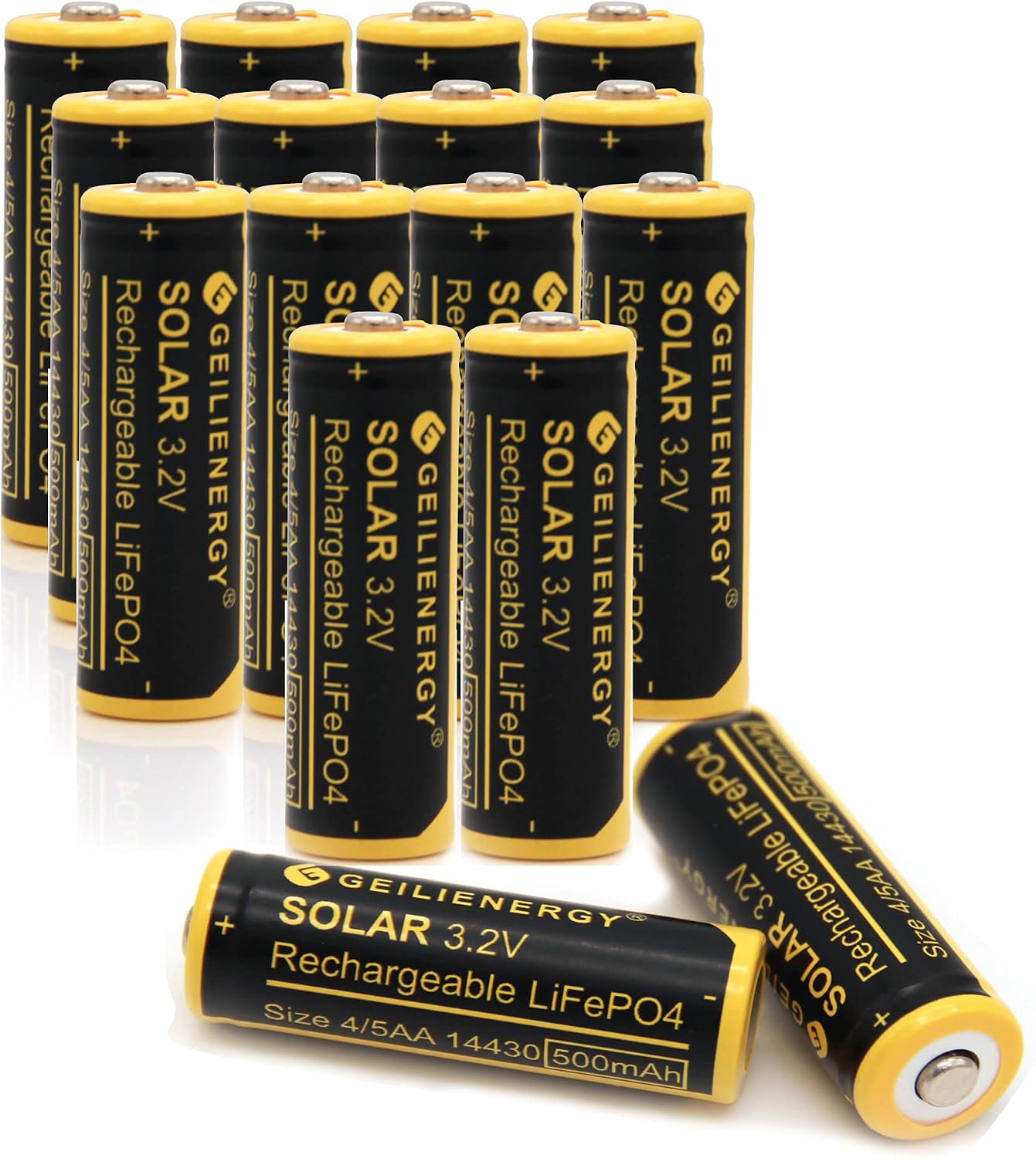 GEILIENERGY 16 Pack 4/5 AA(NOT AA Size) 14430 3.2v 500mAh LiFePO4 Lithium Rechargeable Solar Battery Pack Replacement for Outdoor Solar Lights
