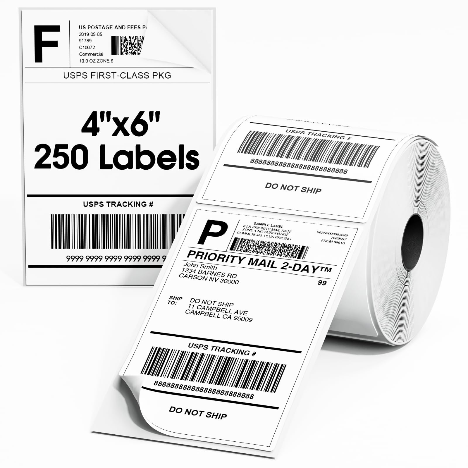 Phomemo 4"x6" Direct Thermal Shipping Label Roll for Thermal Label Printer - 250pcs White Shipping Labels, Commercial Grade for Small Business