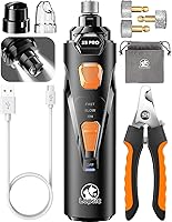 LOPSIC Dog Nail Grinder: 2 LED Lights, Super Quiet 2-Speed Rechargeable Trimmers for Dogs Cats - 3 Ports & Wheels