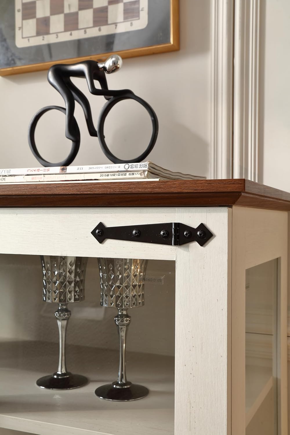 FOREST GRAVITY 31.5'' Small Display Buffet Cabinet with Glass Doors for Great Showcase,Small Coffee bar Cabinet with one Adjustable Shelf and one Fixed Shelf,Modern Sideboard Buffet,Antique White