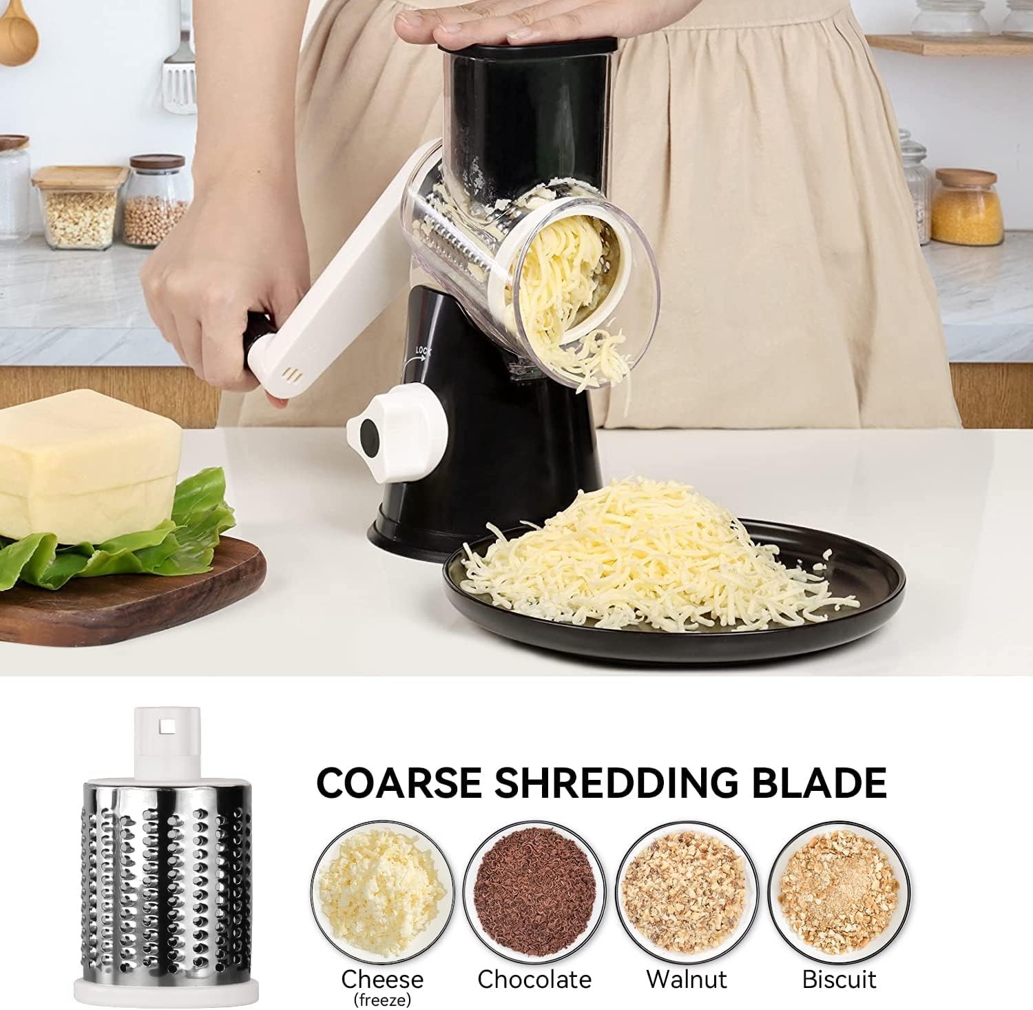 Rotary Cheese Grater Vetable Shredder with Handle Round Kitchen