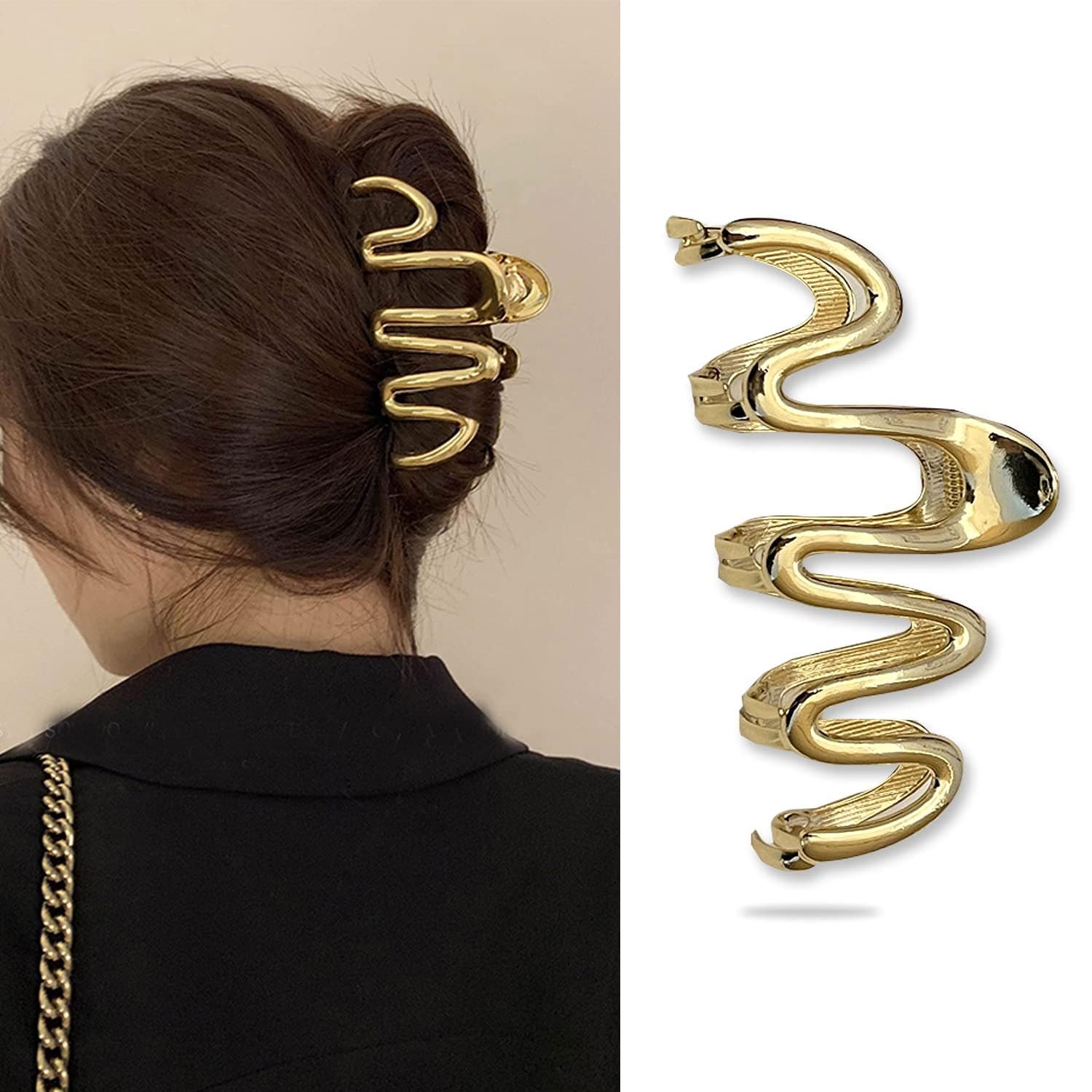 Muumoo Hair Clip, Gold Irregular Waves, 1Pcs 4.52Inch Hair Claw Clips for Thin Thick Hair Accessories, Non-slip Head Clip, Elegant Hair Accessories