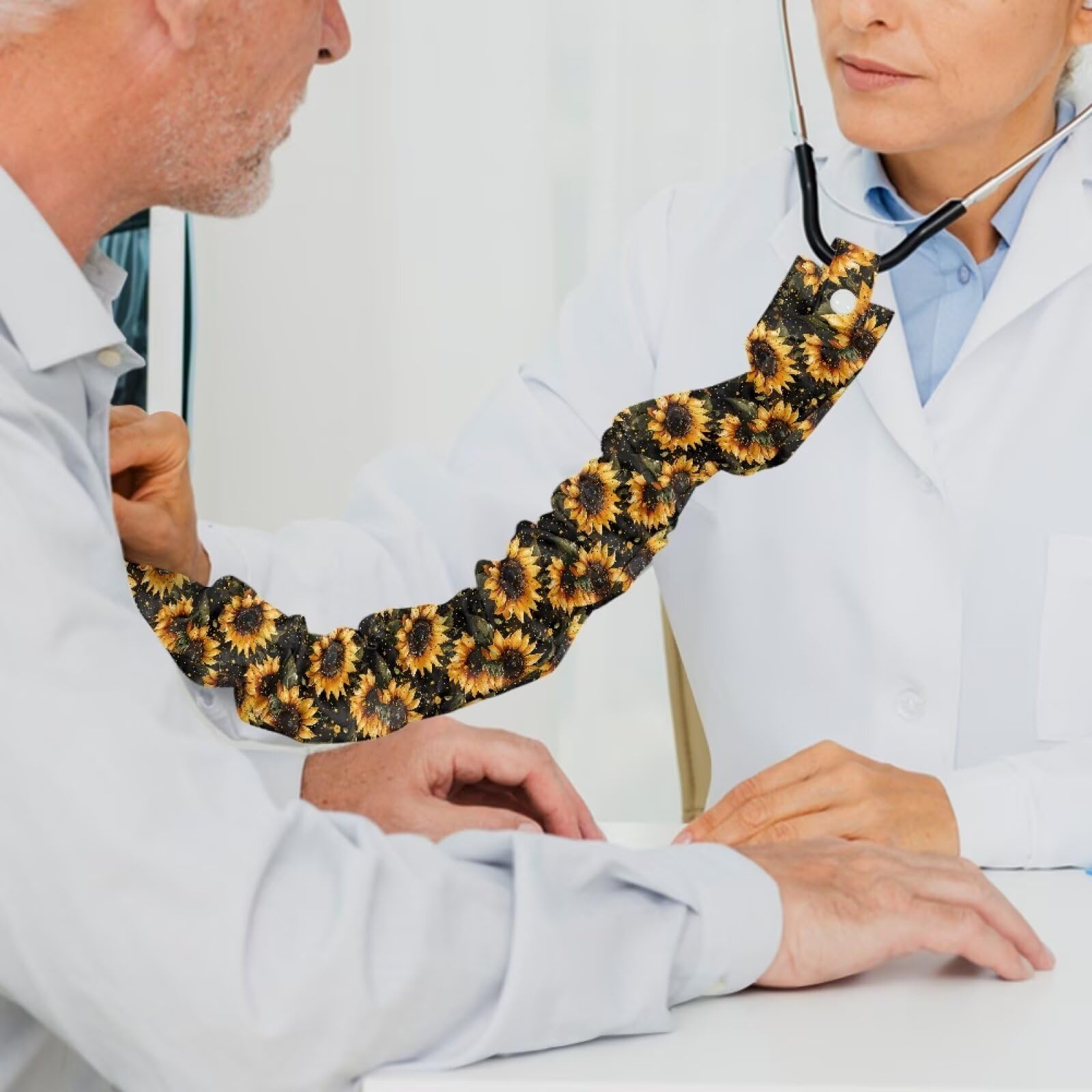 Cugasmaru Black Stethoscope Cover Sleeve Sunflower Stethoscope Sleeve Protect Bare Neck & Tubing for Nurse Stylish Pattern Nurse Doctor Stethoscope Sleeve with Button Gifts for Women